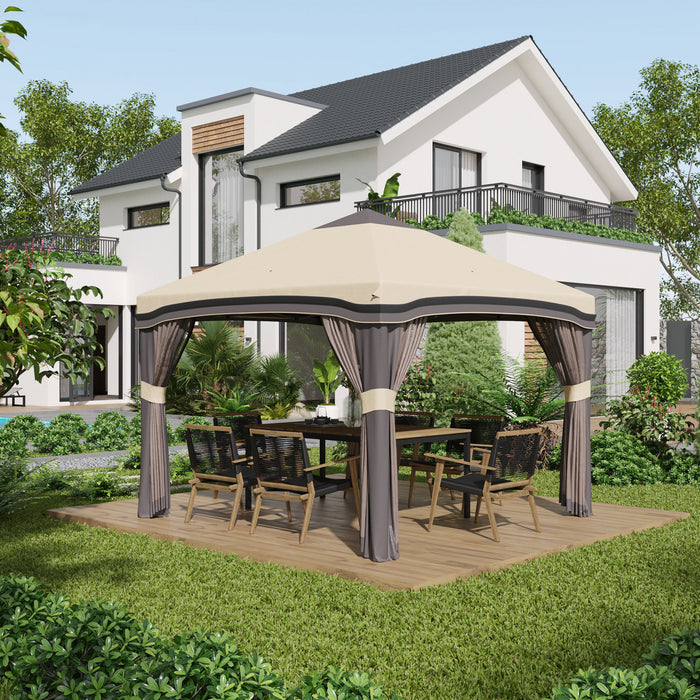 Outsunny 10' X 10' Tente De Fete Pliable Avec Filets, Beige