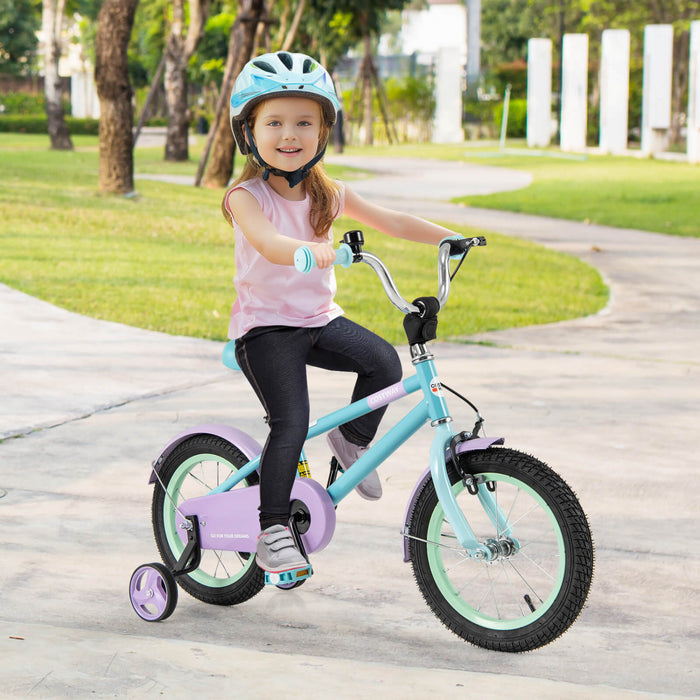 Costway 14\" Velo Pour Enfants Avec Guidon Reglable De Selle Roues D'entrainement Amovibles Frein A Main Bleu