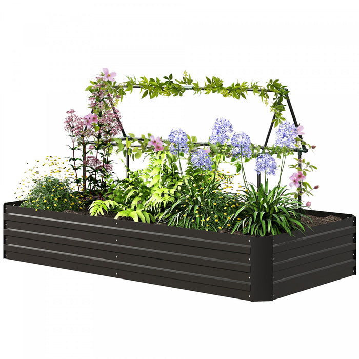Outsunny Lit de jardin sureleve avec 2 cages a tomates en treillis, noir