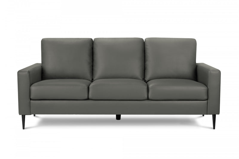 Sofa Rembourre, 75\"L, Pieds En Metal, Aspect Cuir Gris, Contemporain, Moderne