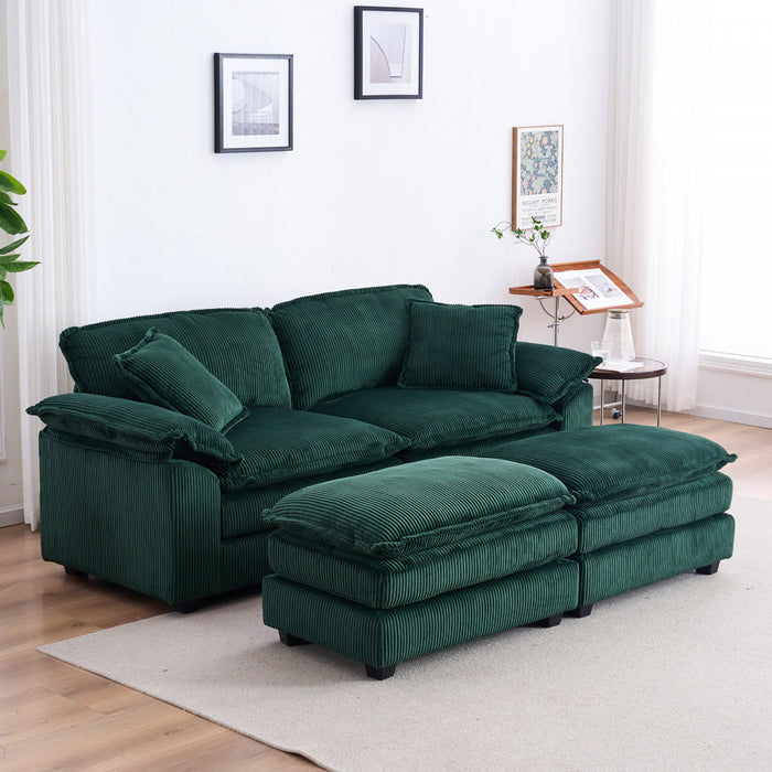 Liam Canape modulaire confortable Cloud 84,6\" avec revetement en velours cotele, Vert