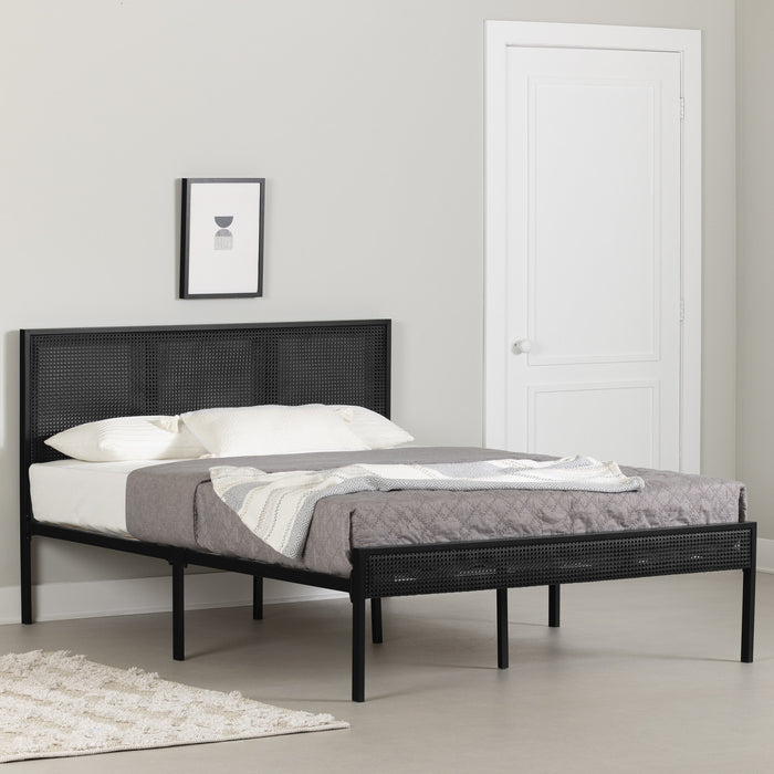 Lit double plateforme Hoya en métal avec cannage naturel - noir solide