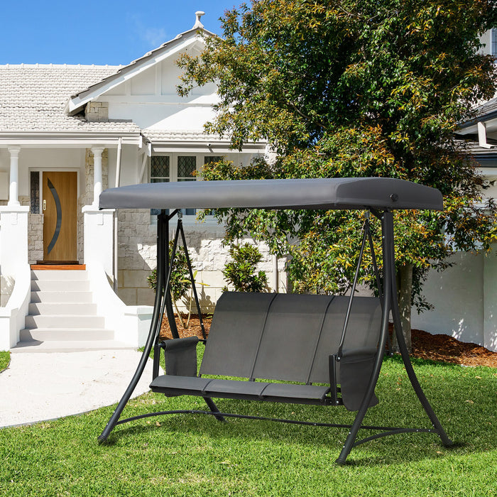 Outsunny Balancelle De Jardin 3 Personnes Avec Dossier Haut, Poches Laterales Et Pare-soleil Reglable Pour Exterieure Terrasse Jardin Gris Fonce