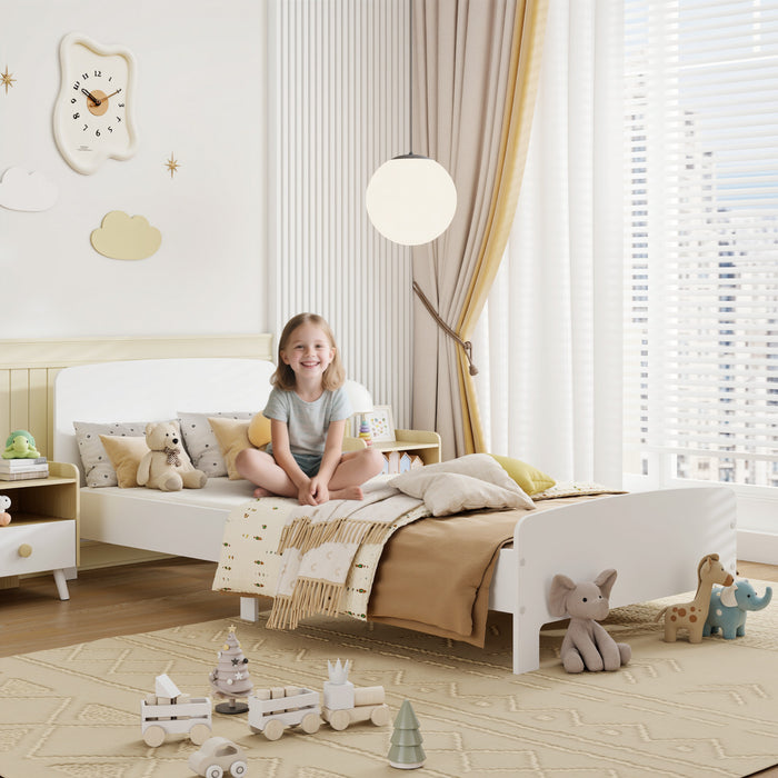 Qaba Lit pour tout-petits, cadre de lit pour filles et garcons, mobilier de chambre pour enfants de 3 a 12 ans, blanc