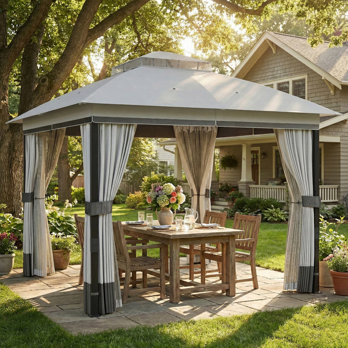 Outsunny Tonnelle de Jardin 3x3m, Toit Double UPF50+, Gris Clair