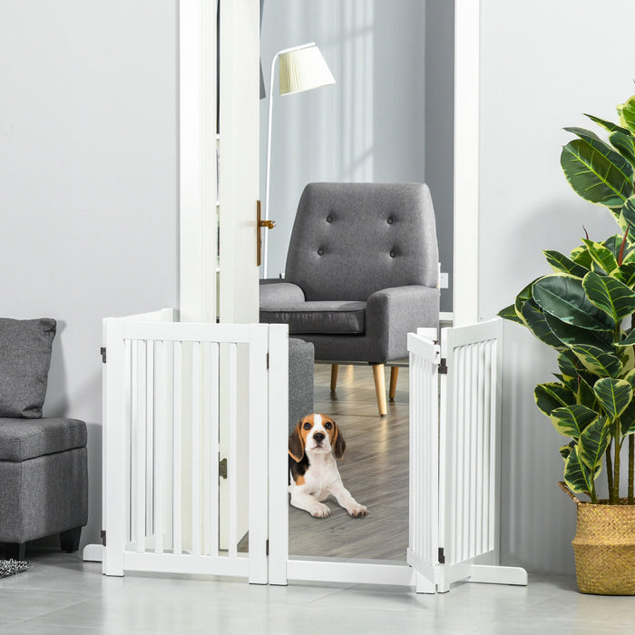 Pawhut Barriere De Securite Pour Animal De Compagnie En Bois Autoportante Avec Porte Ouverte En Forme De Z 4 Panneaux