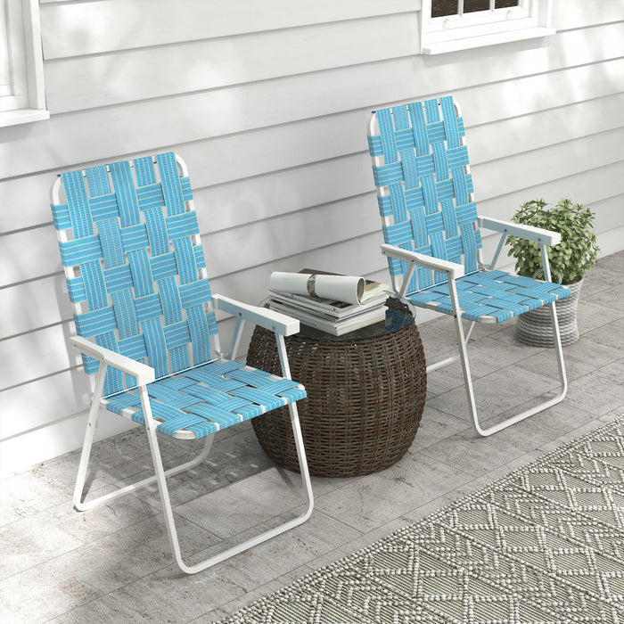 Outsunny Ensemble De 2 Chaises De Patio Pliantes, Ensemble De Chaises, Bleu