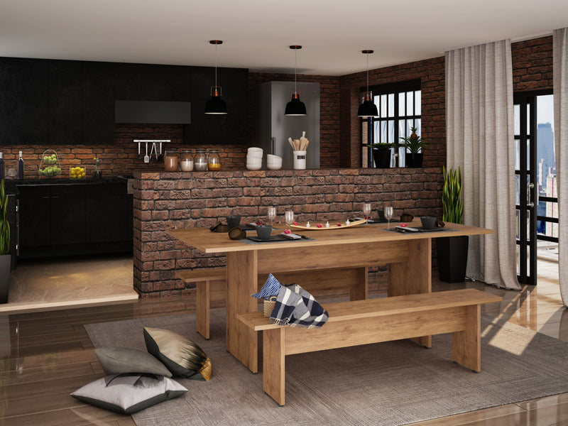 Ensemble de salle a manger moderne Nomad 3 pieces en bois naturel