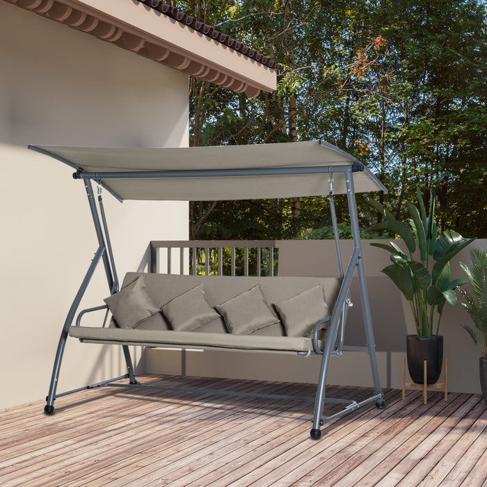 Outsunny Chaise Pivotante De Patio Convertible De Jardin Pour 3 Personnes Hamac Lit De Salon Exterieur Coussin Avec Auvent Inclinable Marron Clair