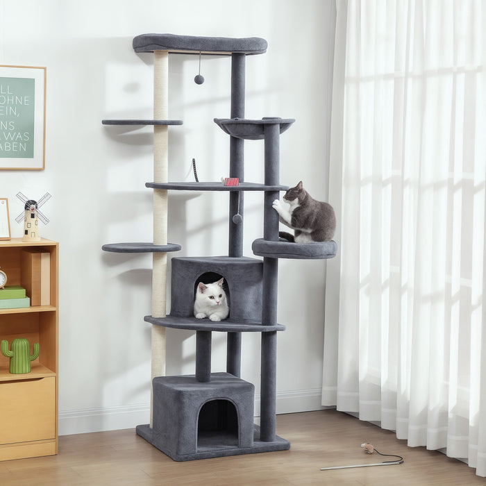 Arbre a Chat Tres Haut de 200 cm avec Poteaux en Sisal pour Chats d'Interieur