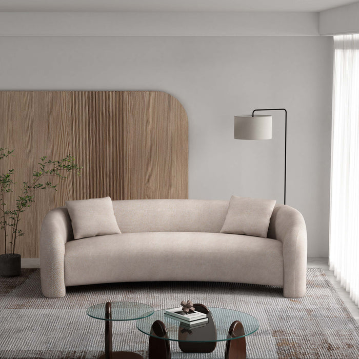 Canape deux places moderne glamour Sylvia 264 cm en tweed coloris Poussiere d’or