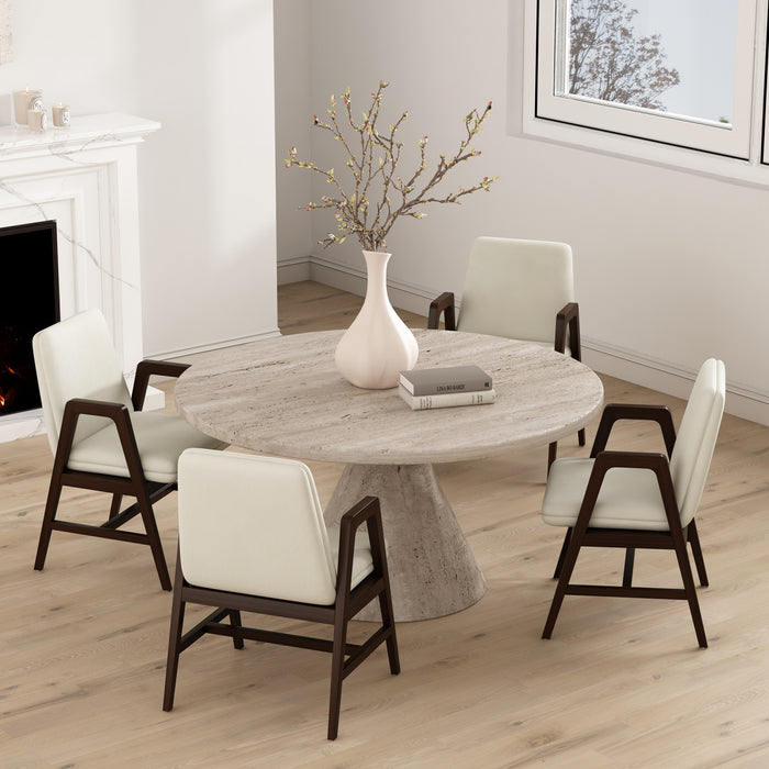 Fauteuil moderne Stella en velours avec accoudoirs en bois, creme - Lot de 4