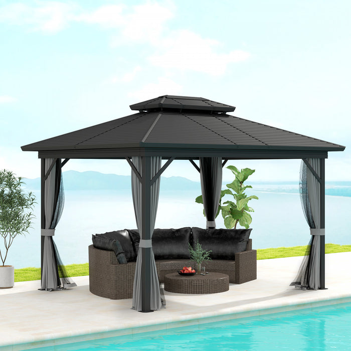 Outsunny Gazebo Exterieur En Aluminium A Toit Rigide 10x12 Pi, Gris Clair