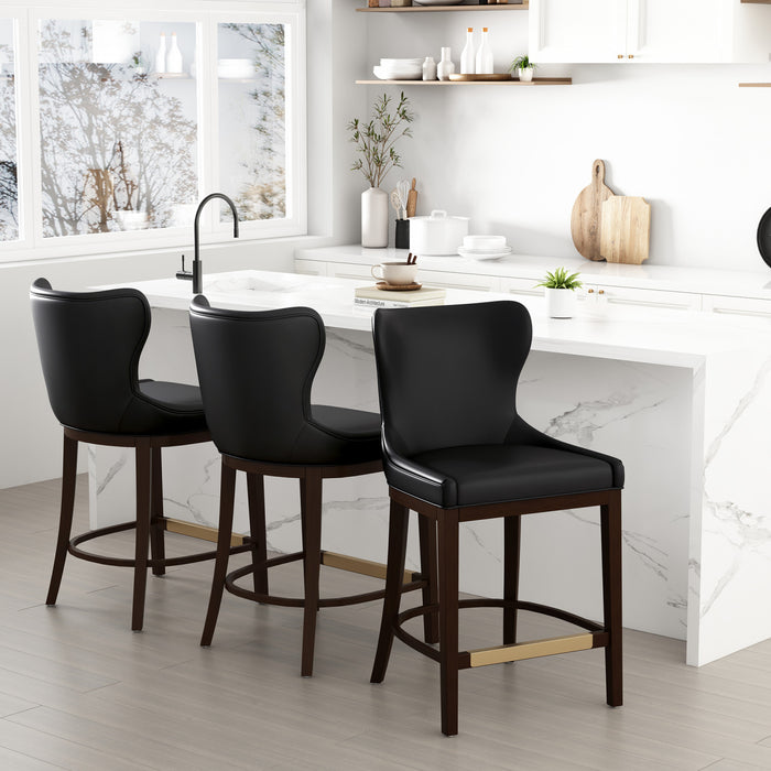 Tabouret de comptoir Blair moderne en bois et tissu, noir - Lot de 3