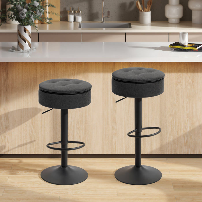 HOMCOM Lot de 2 tabourets de bar, pivotants avec rangement, noir