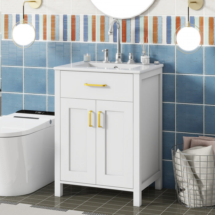 Olivia Meuble-lavabo Gain De Place 24\" Avec Rangement Et Structure En Bois Massif - Blanc