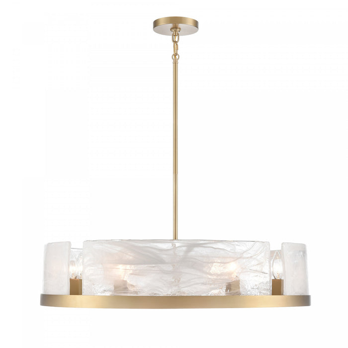 Lustre A 8 lampes Skye, Laiton Et Verre Genre Murano Blanc Vaporeux