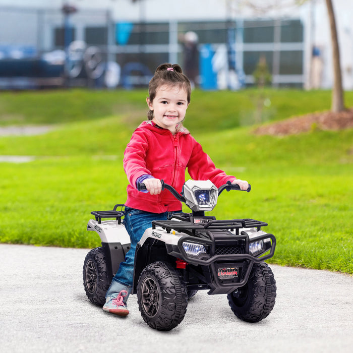 Aosom Quad Pour Enfants 12 V, Quad A 4 Roues, Vehicule Electrique Alimente Par Batterie Avec Lumieres Led Musicales, Pneus A Bande De Roulement, Pour Garcons Filles Ages De 3 A 5 Ans, Blanc
