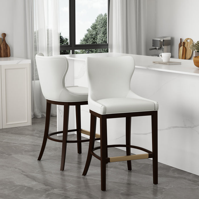 Tabouret de bar Blair moderne en bois avec revetement en tissu blanc - Lot de 2