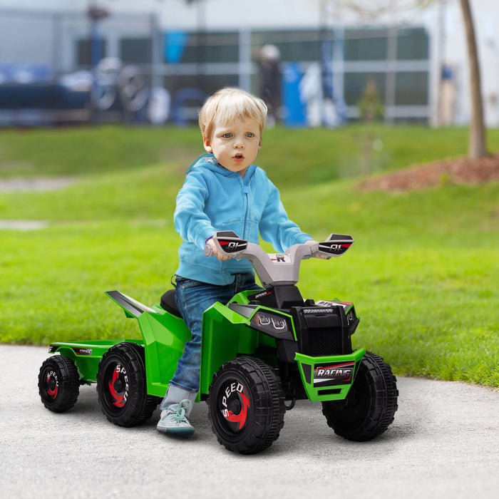 Aosom Quad 6 V Pour Enfants, Vehicule Electrique Alimente Par Batterie A 4 Roues Avec Remorque Arriere, Roues Resistantes A L'usure, Pour Garcons Et Filles – Vert