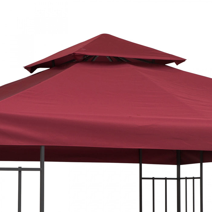 Outsunny 9,8 'x 9,8' Carre 2 Niveaux Gazebo Auvent Remplacement Couverture Superieure Exterieur Jardin Pare-soleil, Vin Rouge