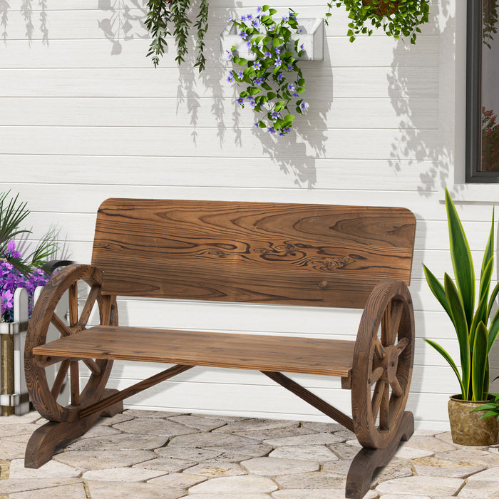 Banc En Bois De Chariot A Roue Outsunny Dessine De Maniere Rustique, Chaise De Jardin 2 Places