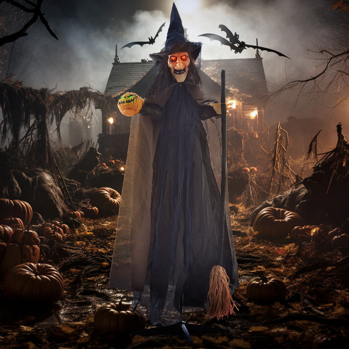 Homcom 75\" Sorciere Avec Balai Decoration Exterieure D'halloween