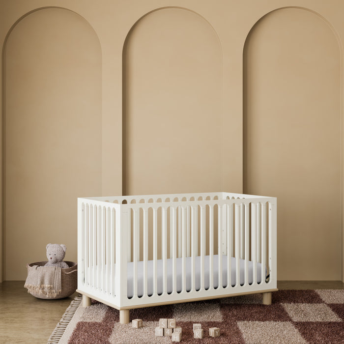 Storkcraft Sicily Lit de bebe convertible 3-en-1 de luxe avec barriere de securite pour tout-petit incluse - Avoine avec bois clair