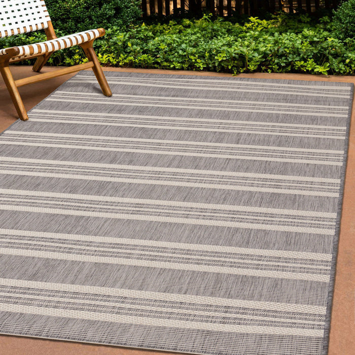 Tapis Jackson a rayures creme taupe, 6'7\" x 9'6\"