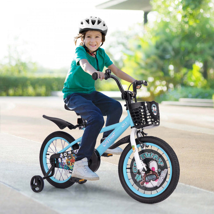 Velo Pour Enfants 16\" Pour 4-7 Avec Guidon Reglable En Hauteur Et Frein A Main En Selle Bleu