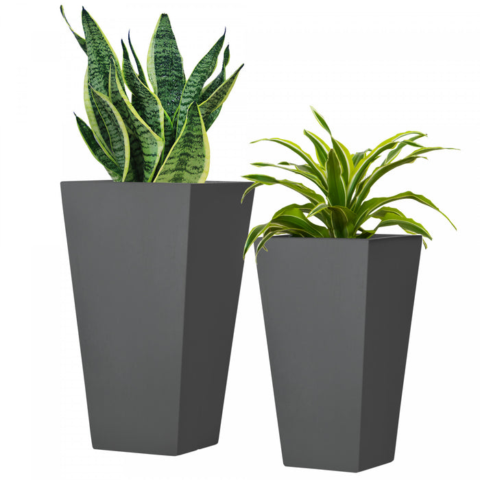 Outsunny Lot de 2 pots de fleurs d'exterieur avec trous de drainage, Gris