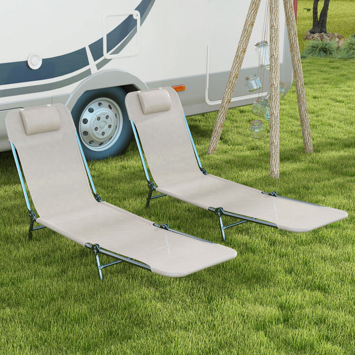 Outsunny Chaise Longue 2 Pcs, Chaises De Piscine Inclinables, Blanc Creme