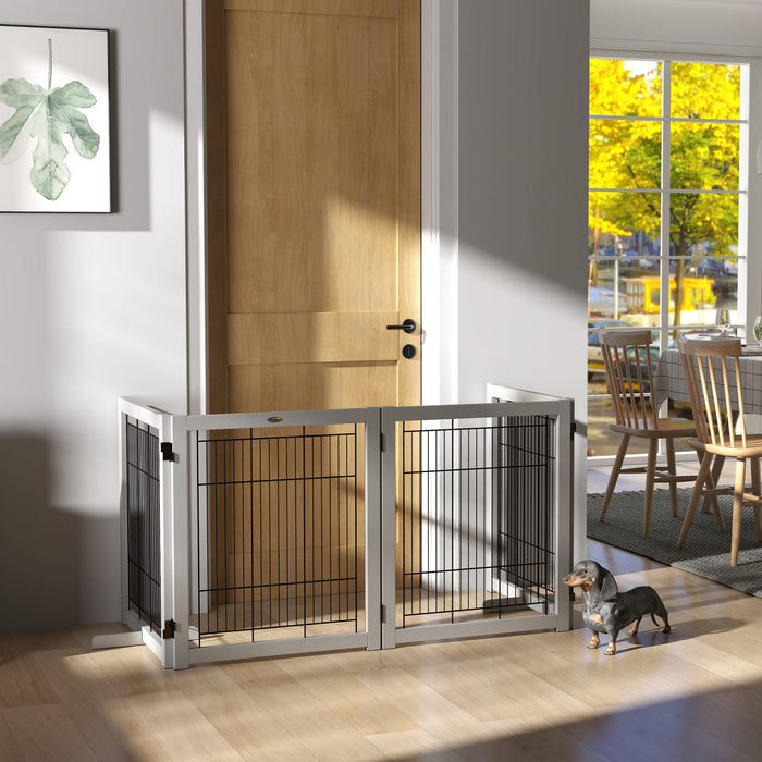 Pawhut Barriere De Chien En Bois Pliable Pour Chiens, 4 Panneaux Avec Pieds De Support, Barriere De Securite Autoportante Pour Porte De Maison, Escaliers, Gris Clair