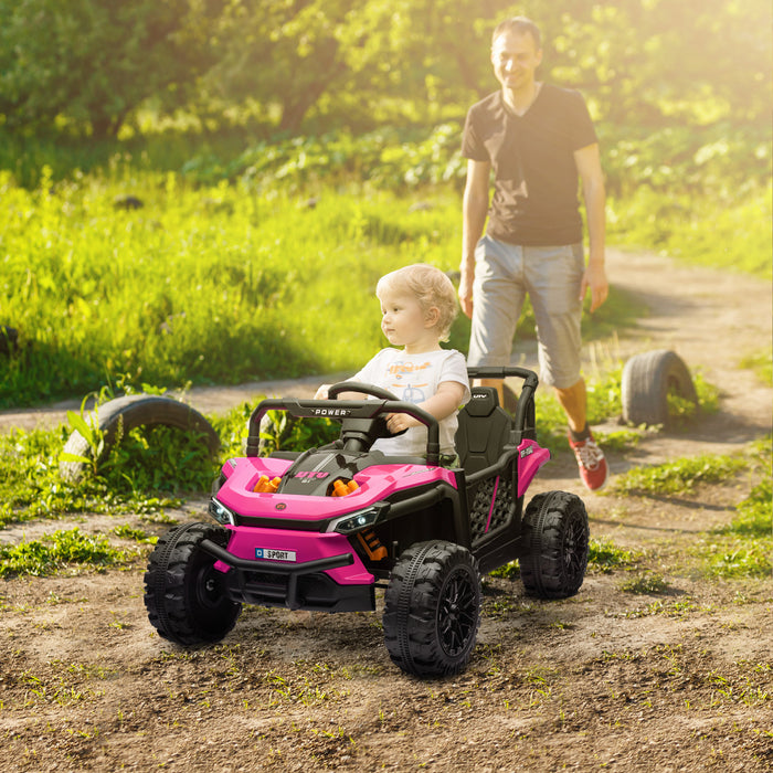 Qaba Voiture Electrique Pour Enfants, Alimentee Par Batterie 12 V, Camion Jouet Avec Telecommande, Suspension A Ressort, Phares Led, 3 Vitesses, Klaxon, Musique, Rose