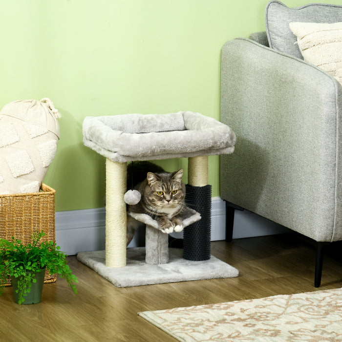 Arbre A Chat Pawhut De 48 Cm, Petite Tour A Chat Avec Griffoir En Sisal, Centre D'activites Pour Chatons Avec Lit, Auto-toilettage, Perchoir, Balle Suspendue, Gris
