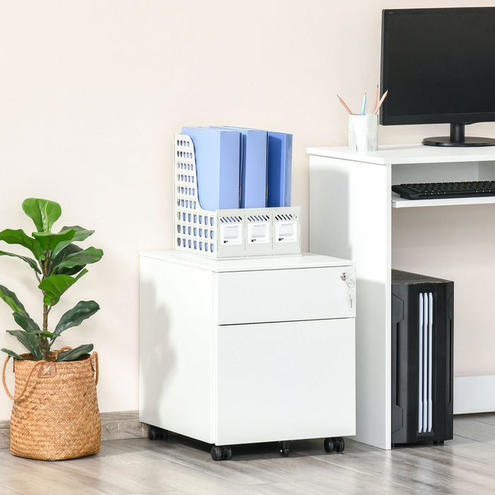 Vinsetto Classeur A 2 Tiroirs, Verrouillable Sur Roues Pour Le Bureau