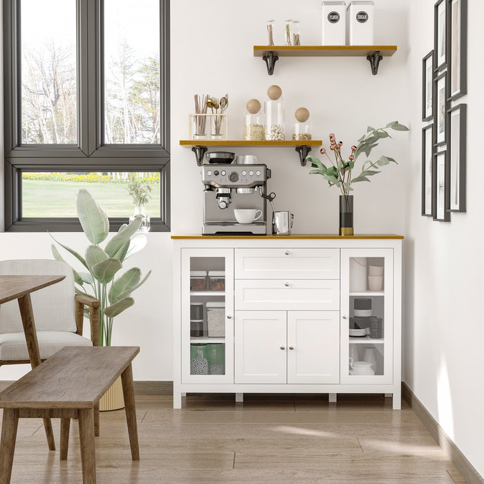 HOMCOM Buffet 2 Tiroirs 3 Armoires de Rangement Blanc