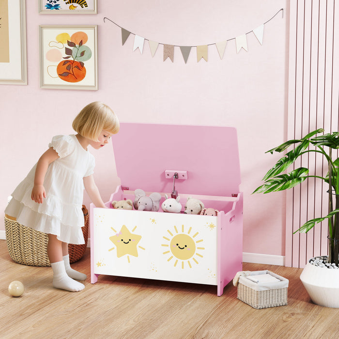 Qaba Coffre De Rangement Pour Enfants Avec Charnieres De Securite, Rose