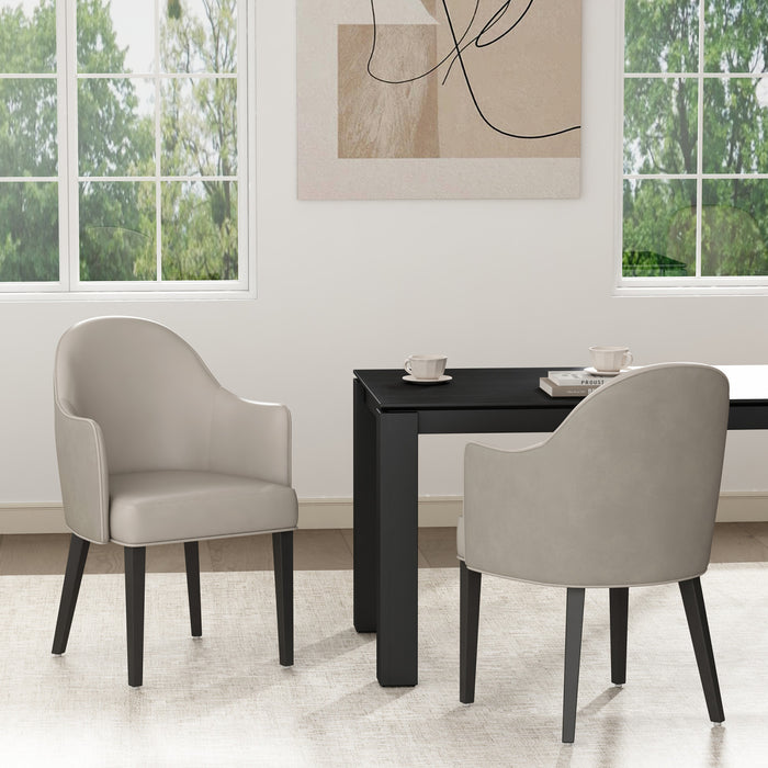 Fauteuil moderne Hillman en cuir vegetalien et velours avec accoudoirs en bois, gris clair - Lot de 2