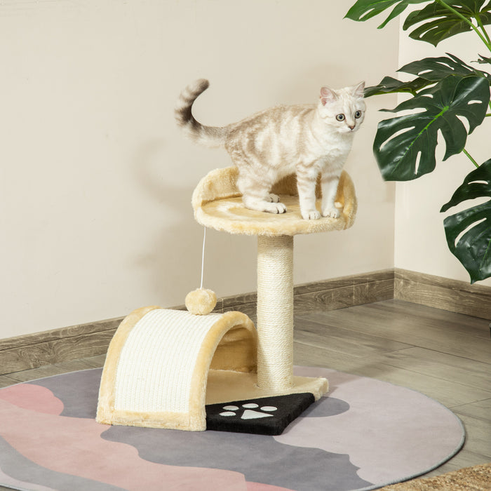 Arbre A Chat Griffoir Grattoir Design Jeu Boule Suspendue + Plateforme Peluche Sisal Naturel Beige