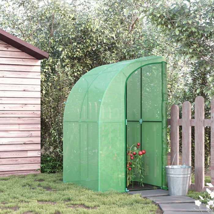 Outsunny 5' X 4' X 7' Serre De Jardin Adossee Serre Adossee Porte Zippee Enroulable Acier Pe Haute Densite Vert