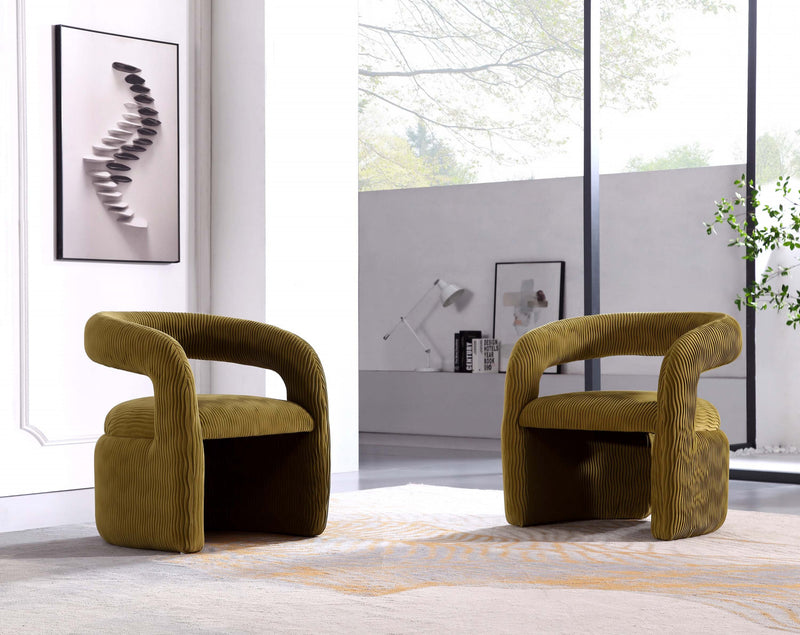 Fauteuil lounge Corvette style milieu du siecle en velours vert olive - Lot de 2