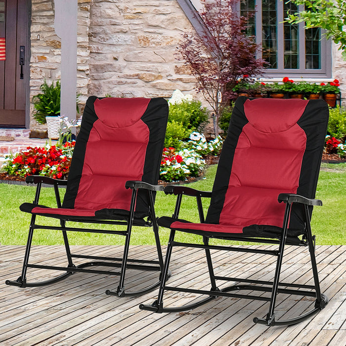 Ensemble De Chaises Bercantes Pliables De Patio Outsunny 2 Pcs, Rouge