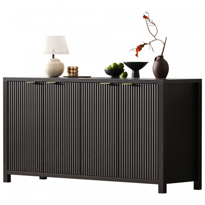 Ted Buffet Cannele 55\" Avec Rangement Et Etageres Reglables - Noir