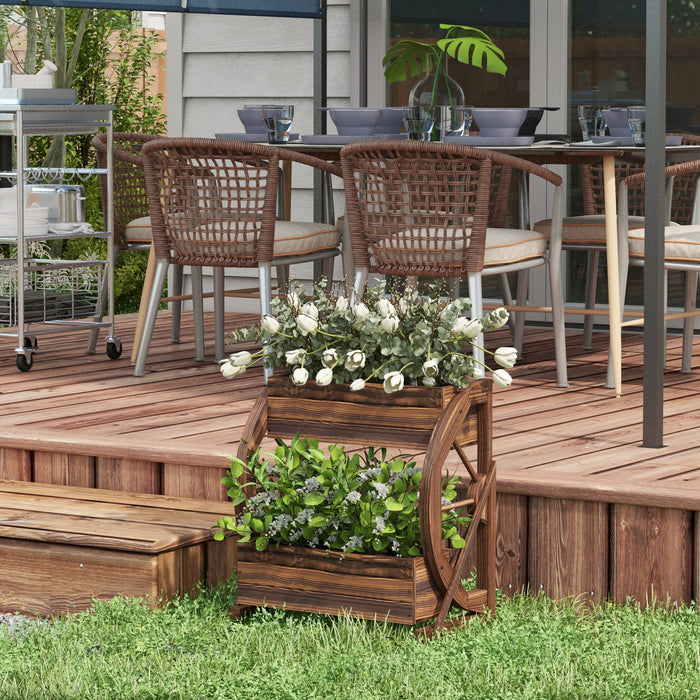 Outsunny Lit De Jardin Sureleve A 2 Niveaux, Boites De Jardinieres En Bois Avec Trous De Drainage, Pour Legumes, Fleurs, Herbes