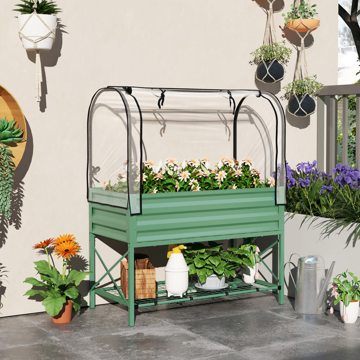 Outsunny Jardiniere Surelevee en Metal avec Housse, Vert fonce