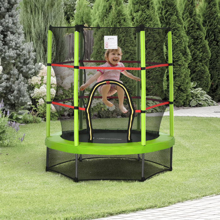 Outsunny Trampoline Pour Enfants Φ55\" Avec Filet, Cadre En Acier, Rebondeur Rond D'interieur, Age 3 A 6 Ans, Vert