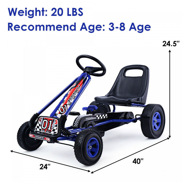 Costway Kart A Pedales Pour Enfant Karting Enfant Velo Et Vehicule D’enfants A L'exterieur Jouet Avec Siege Ajustable 4 Roules Bleu