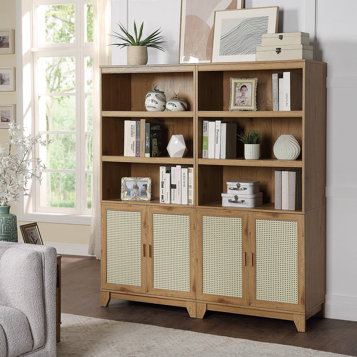 Armoire bibliotheque Sheridan style milieu du siecle 79 cm en bois naturel (7 etageres) – Lot de 2