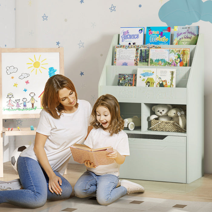 Homcom Bibliotheque Pour Enfants Multi-etageres Avec Tiroir De Rangement Pour Livres Pour Coin Lecture, Salle De Classe, Chambre, Salle De Jeux, Vert